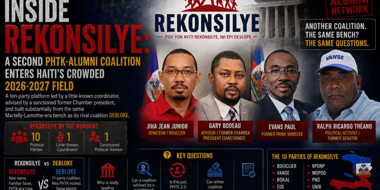 Inside REKONSILYE: A Ten-Party Platform, a Sanctioned Advisor, and the Recurring Puzzle of Evaluating Haiti’s 2026-2027 Candidates